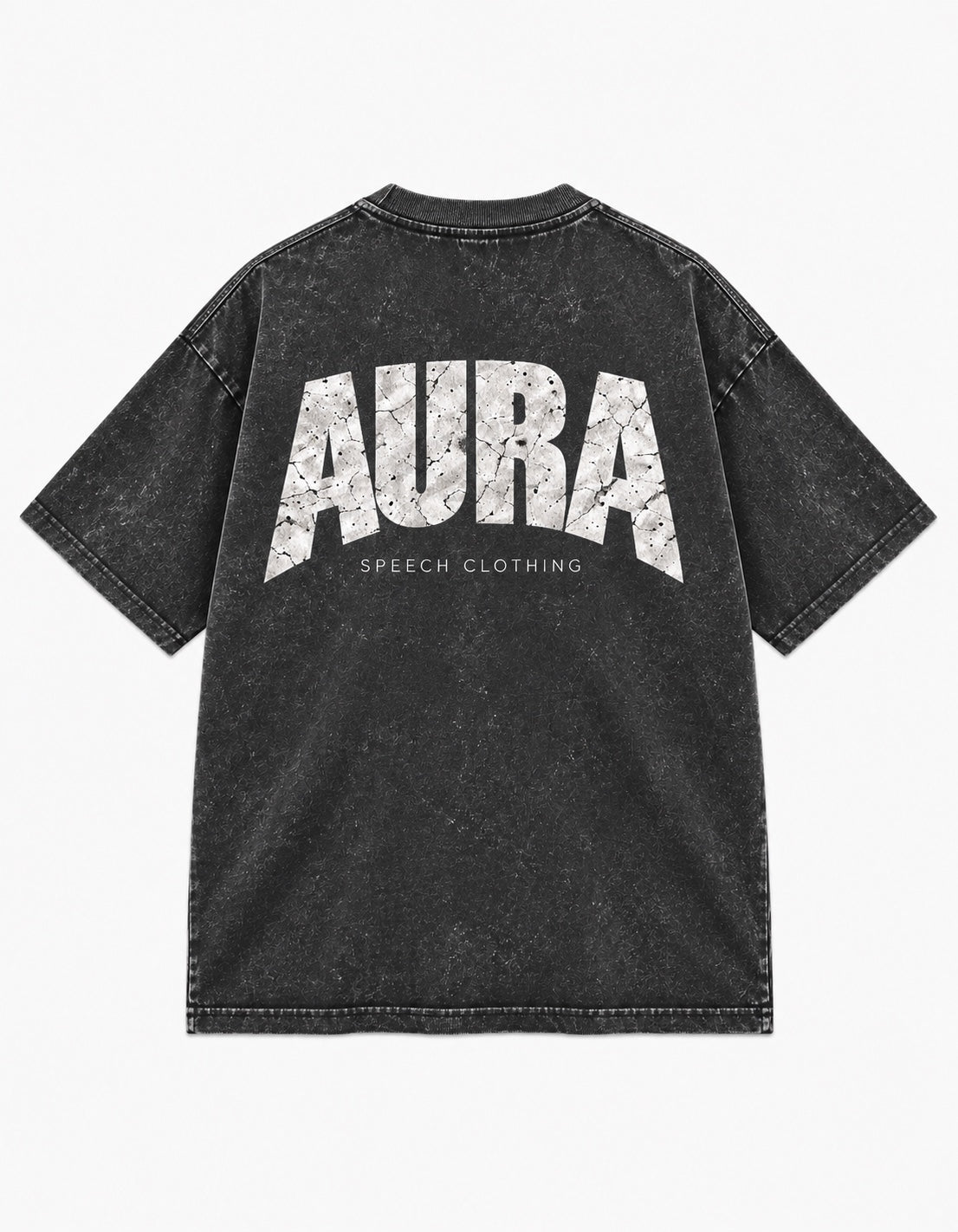 AURA Stone Wash Tee in Black, SPEECH CLOTHING product view.