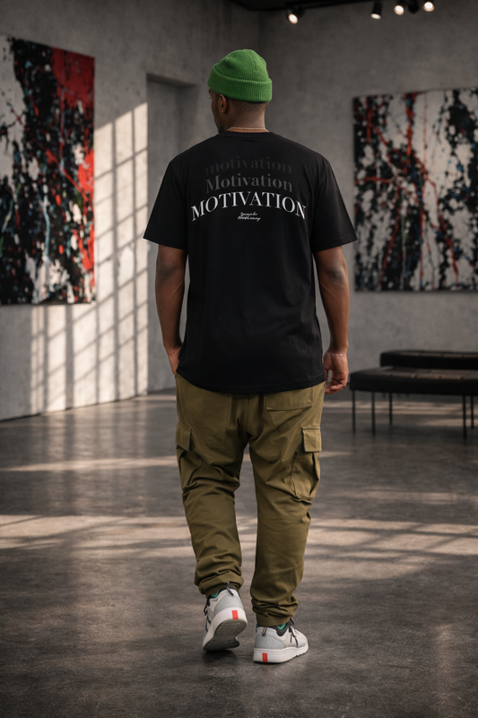 MOTIVATOR | 280 GSM heavyweight cotton · Oversized fit · Dropped shoulders