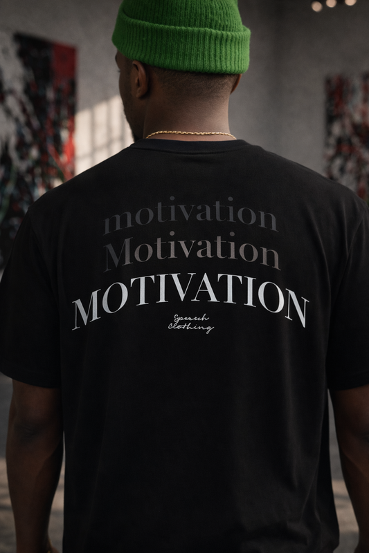 MOTIVATOR | 280 GSM heavyweight cotton · Oversized fit · Dropped shoulders