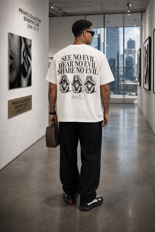 NO EVIL | 280 GSM heavyweight cotton · Oversized fit · Dropped shoulders