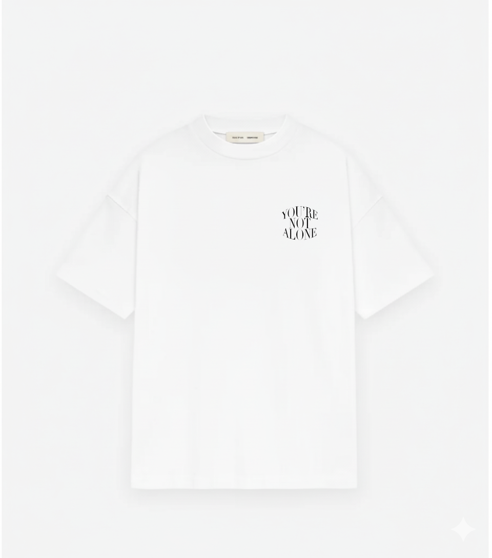 White t-shirt with text on a white background
