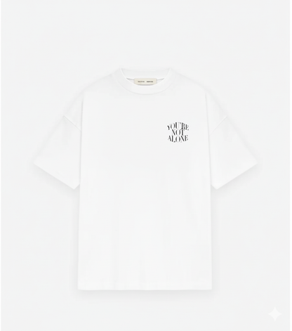 White t-shirt with text on a white background