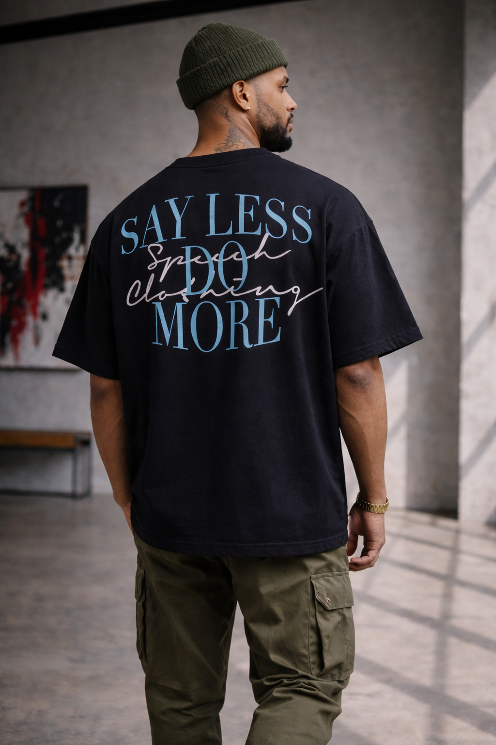 SAY LESS | 280 GSM heavyweight cotton · Oversized fit · Dropped shoulders
