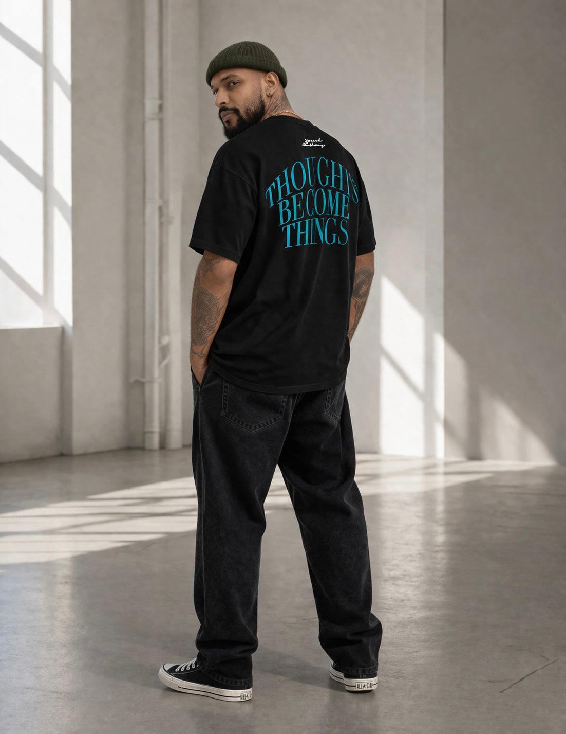 THOUGHTS BECOME THINGS | 280 GSM heavyweight cotton · Oversized fit · Dropped shoulders